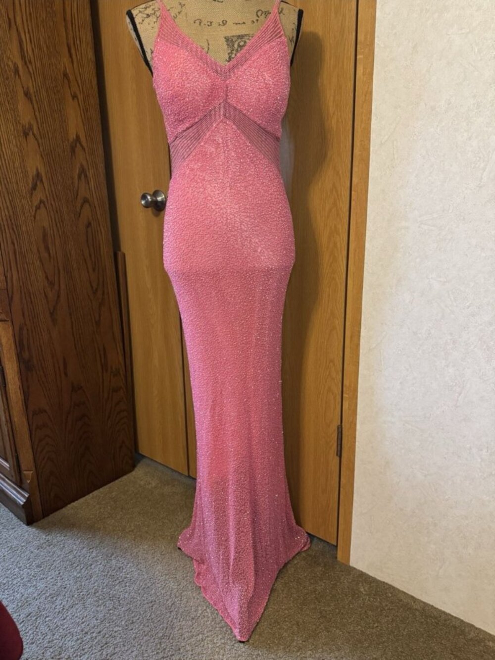 Vtg Y2K SCALA Pink Silk Beaded Sequin Dress HOCO Prom Formal Party Holiday M - Picture 2 of 11
